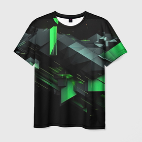 Мужская футболка 3D с принтом Зеленая   абстракция    зеленая в Екатеринбурге, 100% полиэфир | прямой крой, круглый вырез горловины, длина до линии бедер | 
