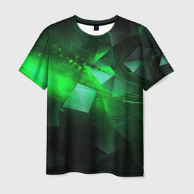 Мужская футболка 3D с принтом Зеленая абстракция зеленая геометрическая в Петрозаводске, 100% полиэфир | прямой крой, круглый вырез горловины, длина до линии бедер | 