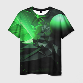 Мужская футболка 3D с принтом Зеленая абстракция зеленая  геометрическая в Кировске, 100% полиэфир | прямой крой, круглый вырез горловины, длина до линии бедер | 