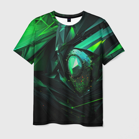 Мужская футболка 3D с принтом Зеленая абстракция зеленая   геометрическая в Екатеринбурге, 100% полиэфир | прямой крой, круглый вырез горловины, длина до линии бедер | 