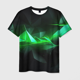 Мужская футболка 3D с принтом Зеленая абстракция  зеленая   геометрическая в Кировске, 100% полиэфир | прямой крой, круглый вырез горловины, длина до линии бедер | 