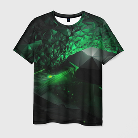 Мужская футболка 3D с принтом Зеленая  абстракция  зеленая   геометрическая в Санкт-Петербурге, 100% полиэфир | прямой крой, круглый вырез горловины, длина до линии бедер | 