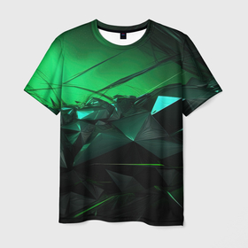 Мужская футболка 3D с принтом Зеленая   абстракция  зеленая   геометрическая в Кировске, 100% полиэфир | прямой крой, круглый вырез горловины, длина до линии бедер | 