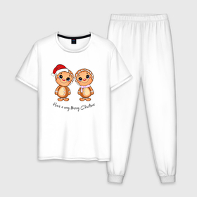 Мужская пижама хлопок с принтом Пряничные человечки , 100% хлопок | брюки и футболка прямого кроя, без карманов, на брюках мягкая резинка на поясе и по низу штанин
 | 