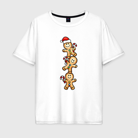 Мужская футболка хлопок Oversize с принтом Веселые пряничные человечки , 100% хлопок | свободный крой, круглый ворот, “спинка” длиннее передней части | 