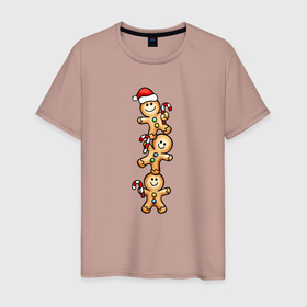 Мужская футболка хлопок с принтом Веселые пряничные человечки в Белгороде, 100% хлопок | прямой крой, круглый вырез горловины, длина до линии бедер, слегка спущенное плечо. | 