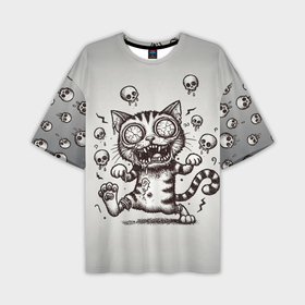 Мужская футболка oversize 3D с принтом Безумный орущий кот зомби в Тюмени,  |  | 