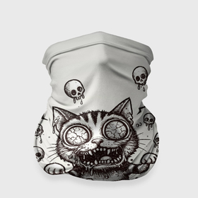 Бандана-труба 3D с принтом Безумный орущий кот зомби в Тюмени, 100% полиэстер, ткань с особыми свойствами — Activecool | плотность 150‒180 г/м2; хорошо тянется, но сохраняет форму | 