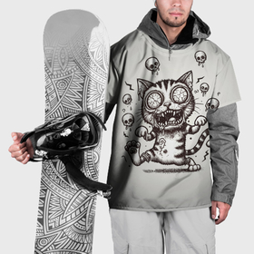 Накидка на куртку 3D с принтом Безумный орущий кот зомби в Петрозаводске, 100% полиэстер |  | 