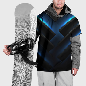 Накидка на куртку 3D с принтом Черный абстрактный фон и синие неоновые вставки в Санкт-Петербурге, 100% полиэстер |  | 