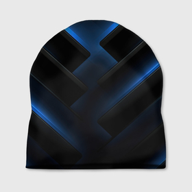 Шапка 3D с принтом Черный абстрактный фон и синие неоновые вставки в Курске, 100% полиэстер | универсальный размер, печать по всей поверхности изделия | 