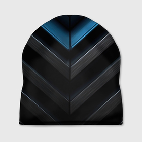Шапка 3D с принтом Черный абстрактный фон и синие неоновые  вставки в Курске, 100% полиэстер | универсальный размер, печать по всей поверхности изделия | 
