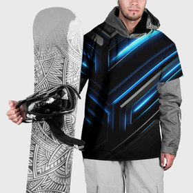 Накидка на куртку 3D с принтом Черный абстрактный фон  и  синие неоновые  вставки в Санкт-Петербурге, 100% полиэстер |  | 