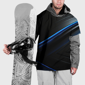 Накидка на куртку 3D с принтом Черный абстрактный  фон  и  синие неоновые  вставки в Санкт-Петербурге, 100% полиэстер |  | 