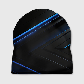 Шапка 3D с принтом Черный абстрактный  фон  и  синие неоновые  вставки в Курске, 100% полиэстер | универсальный размер, печать по всей поверхности изделия | 