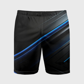 Мужские шорты спортивные с принтом Черный абстрактный  фон  и  синие неоновые  вставки в Екатеринбурге,  |  | 
