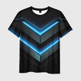 Мужская футболка 3D с принтом Черный   абстрактный  фон   и  синие  неоновые  вставки в Курске, 100% полиэфир | прямой крой, круглый вырез горловины, длина до линии бедер | 