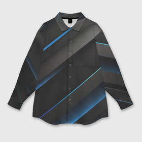 Мужская рубашка oversize 3D с принтом Синий неоновый яркий свет на черном  абстрактном  фоне в Екатеринбурге,  |  | 