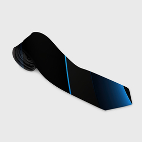 Галстук 3D с принтом Синий неоновый яркий свет на черном  абстрактном  фоне в Екатеринбурге, 100% полиэстер | Длина 148 см; Плотность 150-180 г/м2 | Тематика изображения на принте: 
