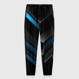 Мужские брюки 3D с принтом Синий неоновый яркий свет на  черном  абстрактном  фоне в Санкт-Петербурге, 100% полиэстер | манжеты по низу, эластичный пояс регулируется шнурком, по бокам два кармана без застежек, внутренняя часть кармана из мелкой сетки | 