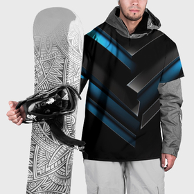 Накидка на куртку 3D с принтом Синий неоновый яркий свет на  черном  абстрактном  фоне в Санкт-Петербурге, 100% полиэстер |  | 