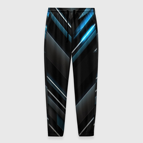 Мужские брюки 3D с принтом Синий неоновый  яркий  свет  на  черном  абстрактном  фоне в Санкт-Петербурге, 100% полиэстер | манжеты по низу, эластичный пояс регулируется шнурком, по бокам два кармана без застежек, внутренняя часть кармана из мелкой сетки | 