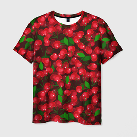 Мужская футболка 3D с принтом Красная спелая вишня в Петрозаводске, 100% полиэфир | прямой крой, круглый вырез горловины, длина до линии бедер | Тематика изображения на принте: 