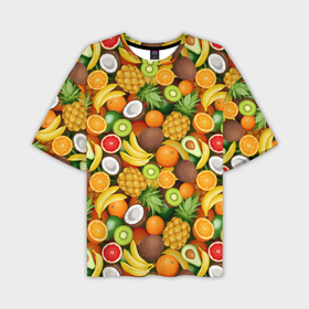 Мужская футболка oversize 3D с принтом Тропические фрукты   ассорти в Курске,  |  | Тематика изображения на принте: 