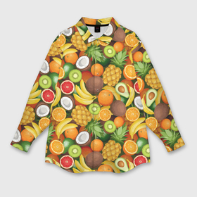 Мужская рубашка oversize 3D с принтом Тропические фрукты   ассорти в Курске,  |  | Тематика изображения на принте: 