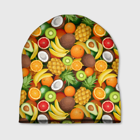 Шапка 3D с принтом Тропические фрукты   ассорти в Курске, 100% полиэстер | универсальный размер, печать по всей поверхности изделия | Тематика изображения на принте: 