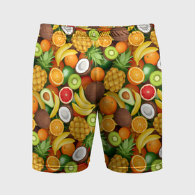 Мужские шорты спортивные с принтом Тропические фрукты   ассорти в Курске,  |  | Тематика изображения на принте: 