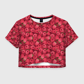 Женская футболка Crop-top 3D с принтом Малина ягода в Тюмени, 100% полиэстер | круглая горловина, длина футболки до линии талии, рукава с отворотами | 