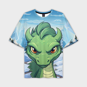 Мужская футболка oversize 3D с принтом Забавный  маленький  зеленый дракон в Санкт-Петербурге,  |  | 