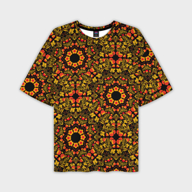 Мужская футболка oversize 3D с принтом Хохломская роспись круги из цветов и ягод ,  |  | 