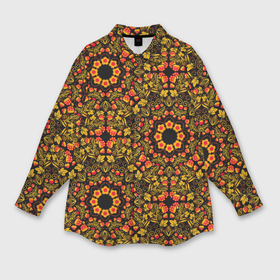 Мужская рубашка oversize 3D с принтом Хохломская роспись круги из цветов и ягод ,  |  | 