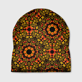 Шапка 3D с принтом Хохломская роспись круги из цветов и ягод в Тюмени, 100% полиэстер | универсальный размер, печать по всей поверхности изделия | 