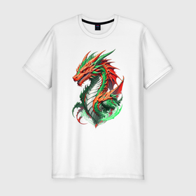 Мужская футболка хлопок Slim с принтом Суровый китайский дракон в Петрозаводске, 92% хлопок, 8% лайкра | приталенный силуэт, круглый вырез ворота, длина до линии бедра, короткий рукав | 