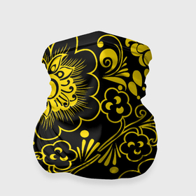 Бандана-труба 3D с принтом Хохломская роспись золотые цветы на чёроном фоне , 100% полиэстер, ткань с особыми свойствами — Activecool | плотность 150‒180 г/м2; хорошо тянется, но сохраняет форму | 