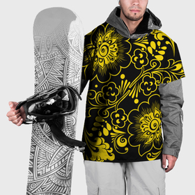 Накидка на куртку 3D с принтом Хохломская роспись золотые цветы на чёроном фоне , 100% полиэстер |  | 