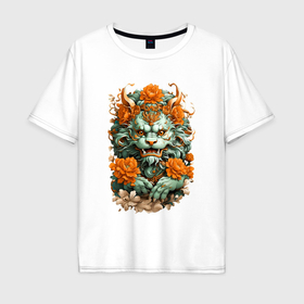 Мужская футболка хлопок Oversize с принтом Настоящий зеленый китайский дракон , 100% хлопок | свободный крой, круглый ворот, “спинка” длиннее передней части | 