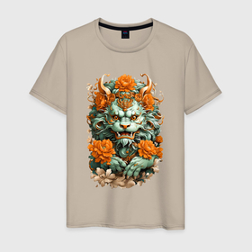 Мужская футболка хлопок с принтом Настоящий зеленый китайский дракон в Тюмени, 100% хлопок | прямой крой, круглый вырез горловины, длина до линии бедер, слегка спущенное плечо. | Тематика изображения на принте: 