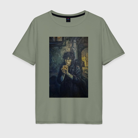Мужская футболка хлопок Oversize с принтом Виктор Цой картина в Санкт-Петербурге, 100% хлопок | свободный крой, круглый ворот, “спинка” длиннее передней части | 