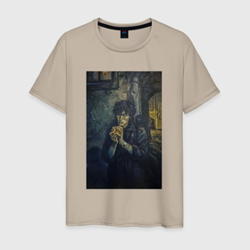 Мужская футболка хлопок с принтом Виктор Цой картина в Санкт-Петербурге, 100% хлопок | прямой крой, круглый вырез горловины, длина до линии бедер, слегка спущенное плечо. | 