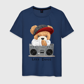 Мужская футболка хлопок с принтом Плюшевый медвежонок меломан в Екатеринбурге, 100% хлопок | прямой крой, круглый вырез горловины, длина до линии бедер, слегка спущенное плечо. | 