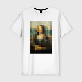 Мужская футболка хлопок Slim с принтом Пиксель Мона Лиза в Петрозаводске, 92% хлопок, 8% лайкра | приталенный силуэт, круглый вырез ворота, длина до линии бедра, короткий рукав | 