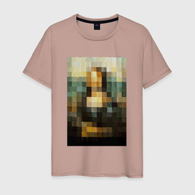 Мужская футболка хлопок с принтом Пиксель Мона Лиза в Екатеринбурге, 100% хлопок | прямой крой, круглый вырез горловины, длина до линии бедер, слегка спущенное плечо. | 
