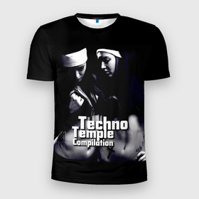 Мужская футболка 3D Slim с принтом Techno temple compilation в Екатеринбурге, 100% полиэстер с улучшенными характеристиками | приталенный силуэт, круглая горловина, широкие плечи, сужается к линии бедра | 
