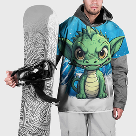 Накидка на куртку 3D с принтом Маленький зеленый забавный  дракон в Санкт-Петербурге, 100% полиэстер |  | 