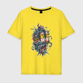 Мужская футболка хлопок Oversize с принтом Трамвай монстр в Курске, 100% хлопок | свободный крой, круглый ворот, “спинка” длиннее передней части | 
