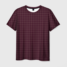 Мужская футболка 3D с принтом Тёмно красный в клетку в Санкт-Петербурге, 100% полиэфир | прямой крой, круглый вырез горловины, длина до линии бедер | 